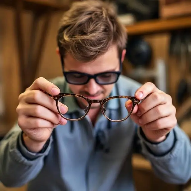 An artisan hand-finishing a glasses frame.