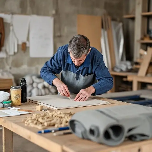 Sustainable materials like bio-acetate sheets being prepared.