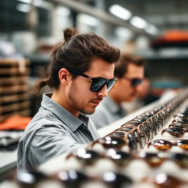 Woman wearing sustainable sunglasses in a lush, green environment